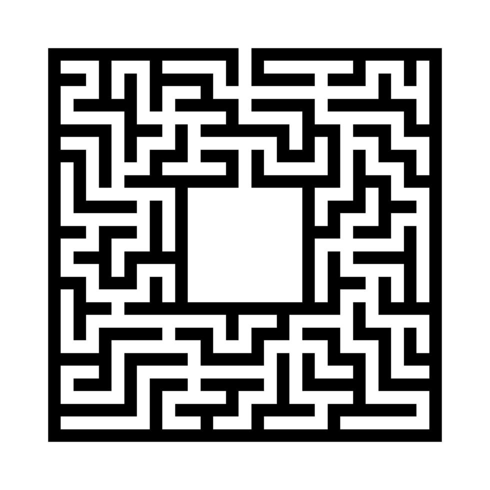 Black abstract square maze with a place for your image. An interesting and useful game for kids. A simple flat vector illustration isolated on a white background.