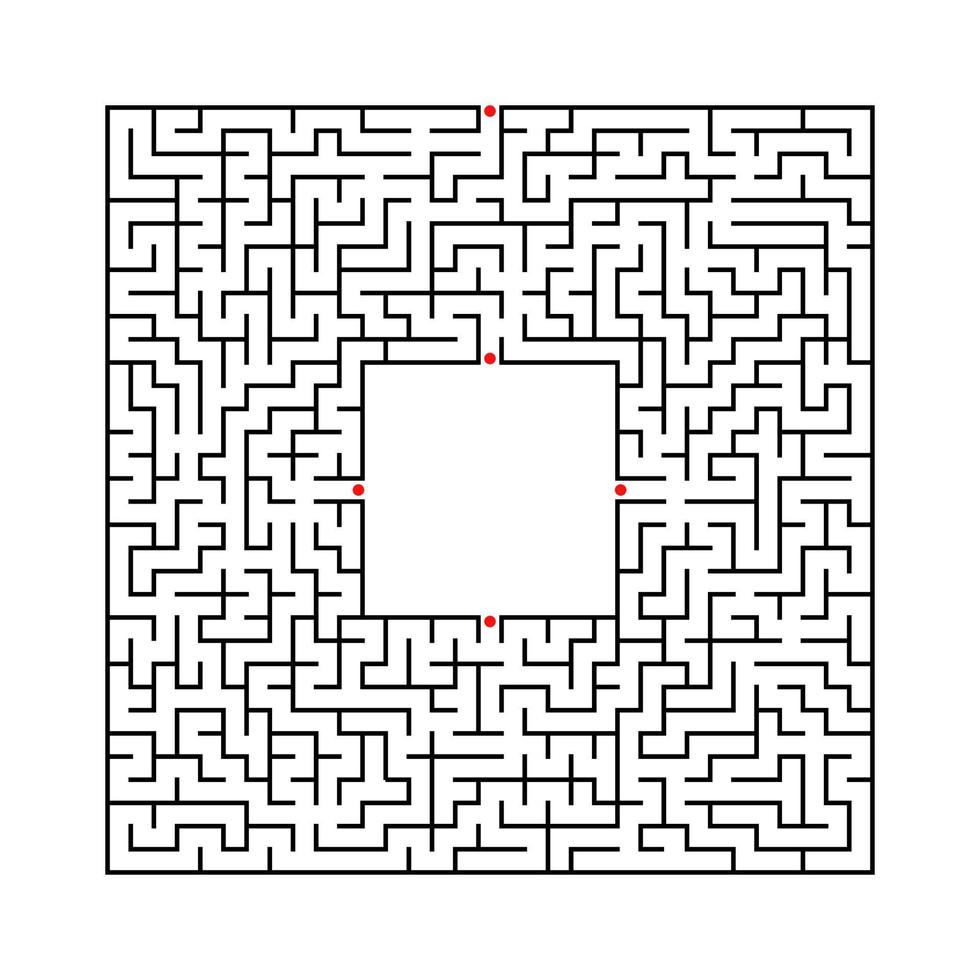 Black abstract square maze with a place for your image. An interesting and useful game for kids. A simple flat vector illustration isolated on a white background.