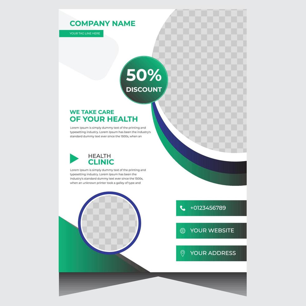 Blue and green promotional creative medical flyer design template vector