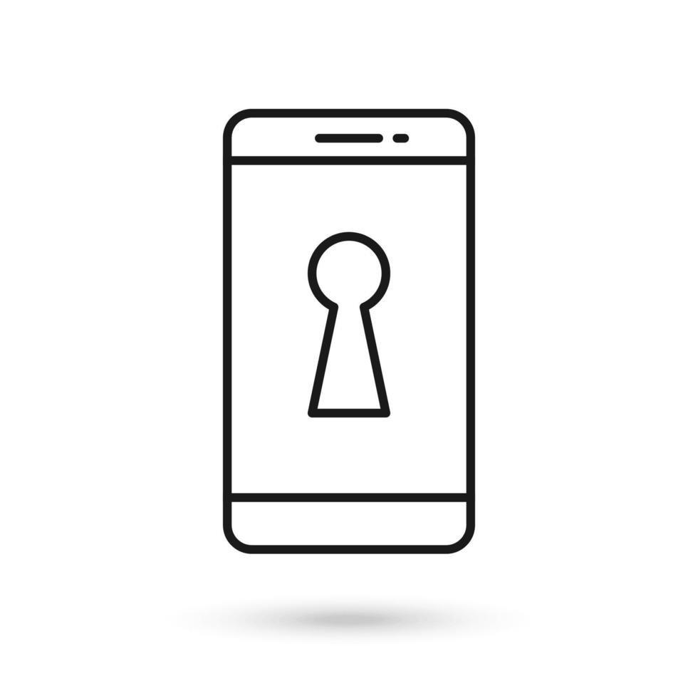 Mobile phone flat design icon with keyhole sign. vector