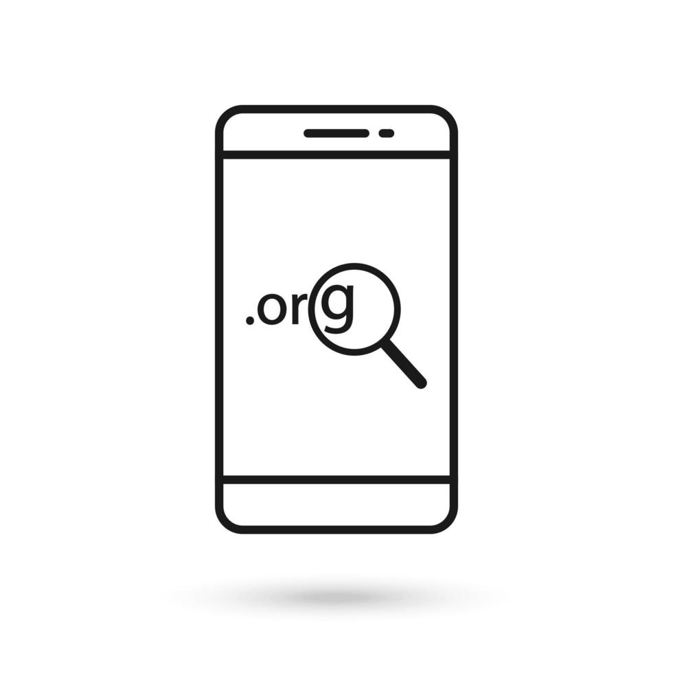 Mobile phone flat design icon with Dot Org Icon and magnifier sign. vector