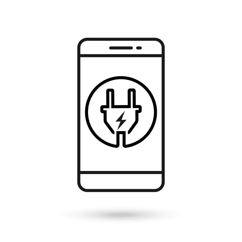 icono de diseño plano de teléfono móvil con señal de carga eléctrica. vector