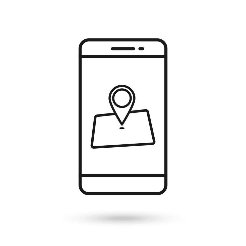 Mobile phone flat design with map marker icon. vector