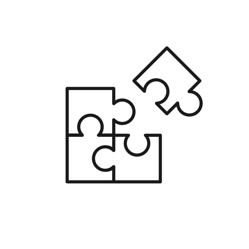 Four Puzzle vector icon of four pieces. Jigsaw game icon. Vector Illustration