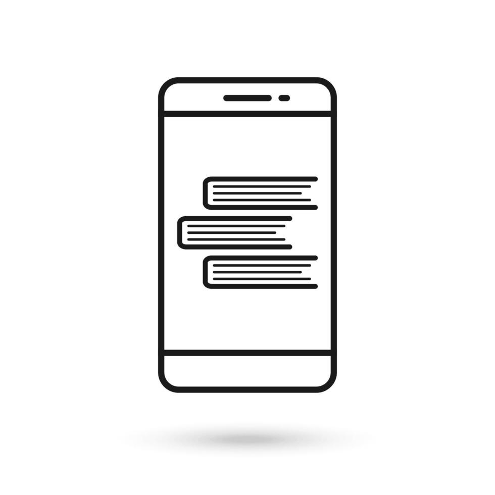 Mobile phone flat design icon with books sign. vector