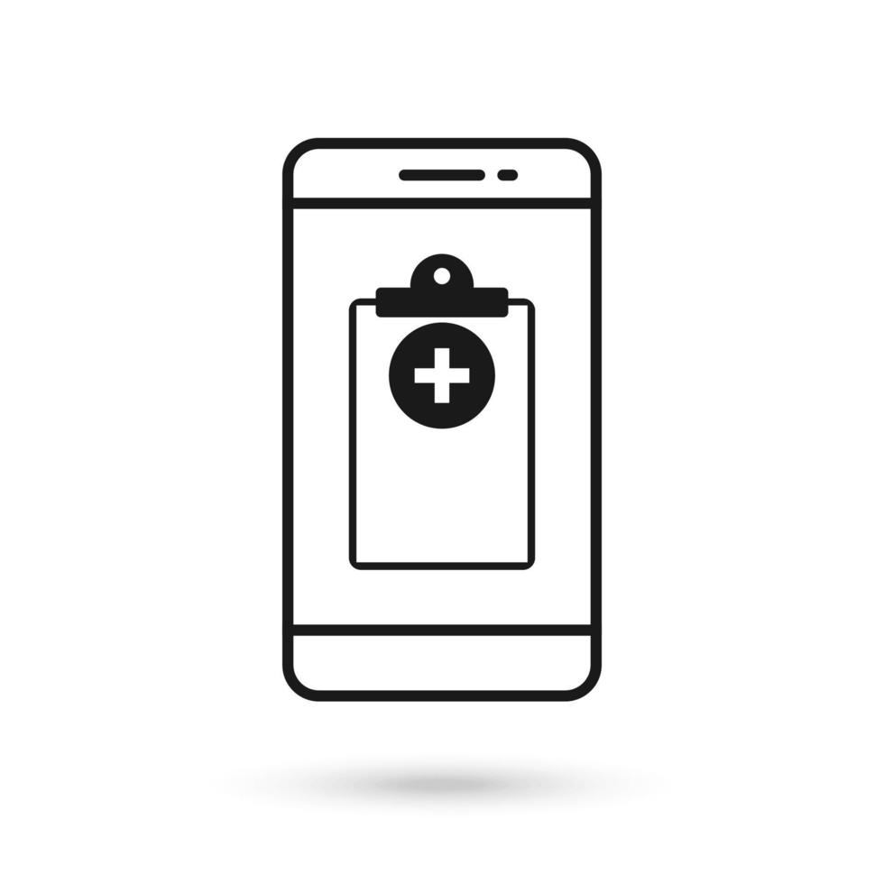 icono de diseño plano de teléfono móvil con símbolo de informe médico vector