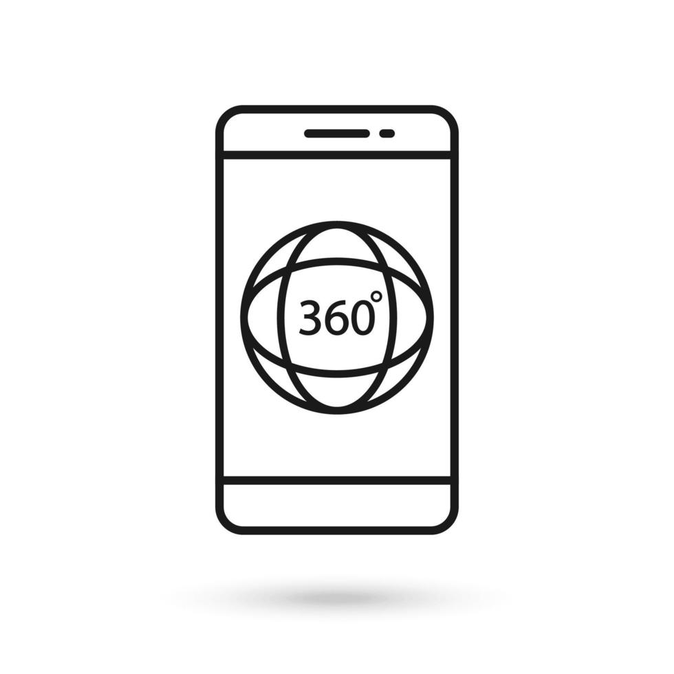 icono de diseño plano de teléfono móvil con signo de ángulo de rotación de 360 grados. vector
