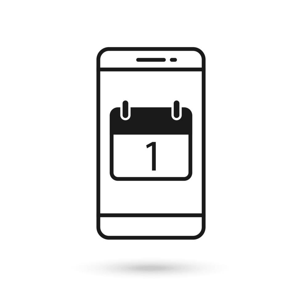 Mobile phone flat design icon with Calendar icon with the date 1 vector