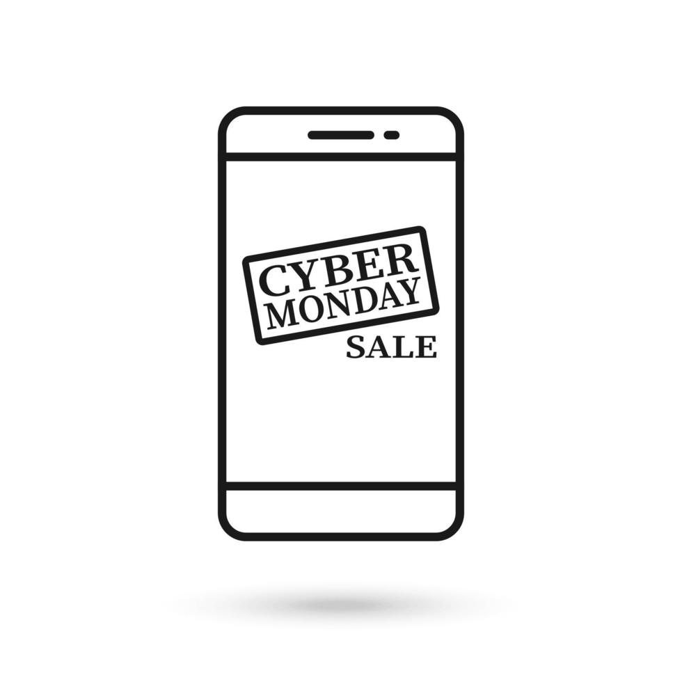 Mobile phone flat design with cyber monday sale icon. vector