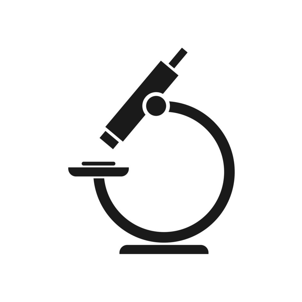 icono de microscopio negro, vector de instrumento de aumento de laboratorio, diseño plano.