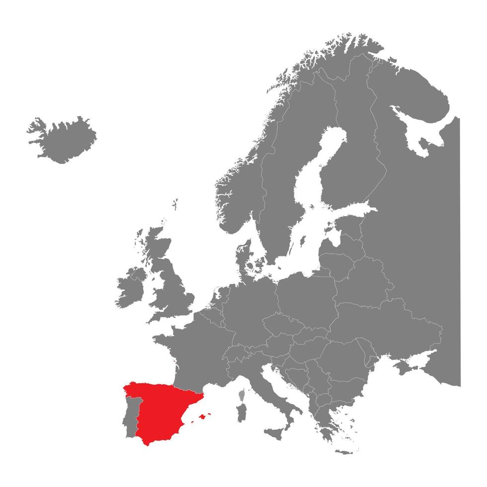 Silueta en escala de grises con mapa de Europa y España en color rojo
