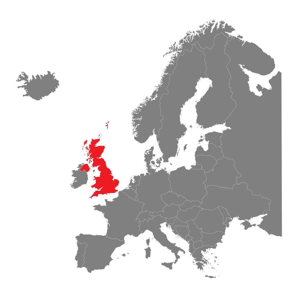 Grayscale silhouette with europe map and England in red color vector