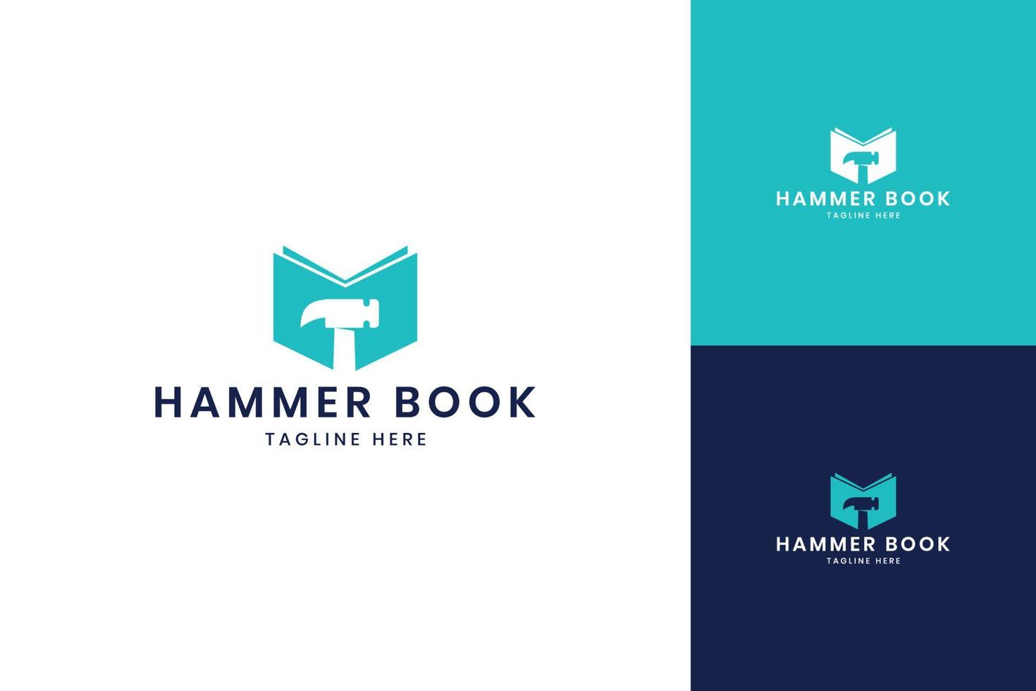 hammer book negative space logo design vector