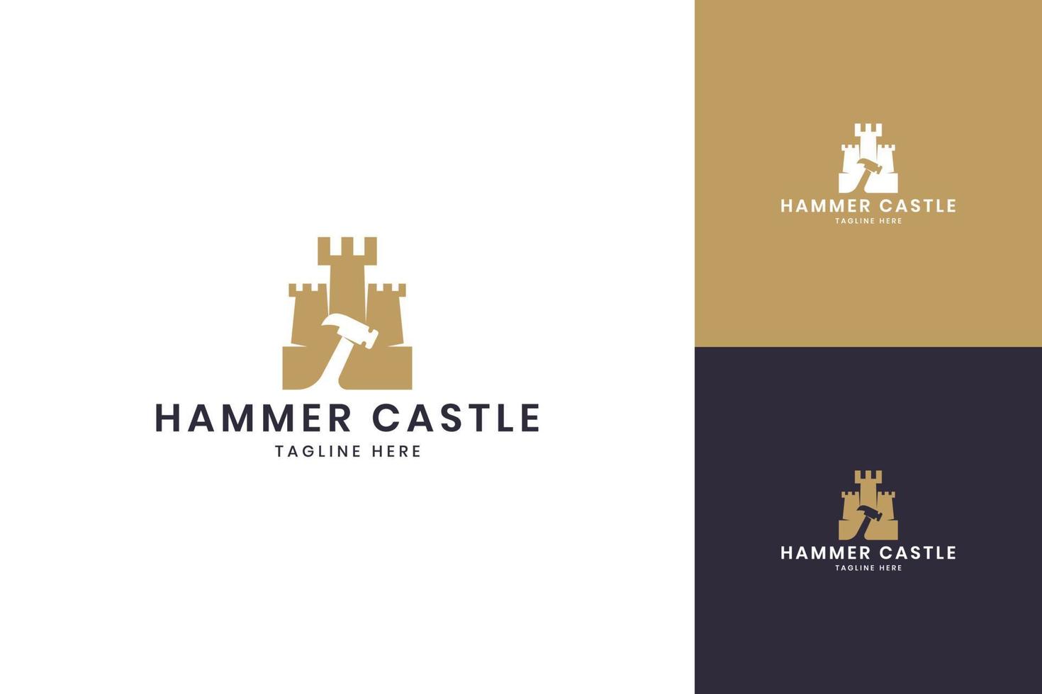 hammer castle negative space logo design vector