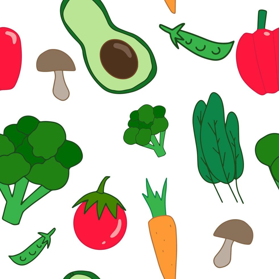 verduras de colores de patrones sin fisuras sobre fondo blanco. vector