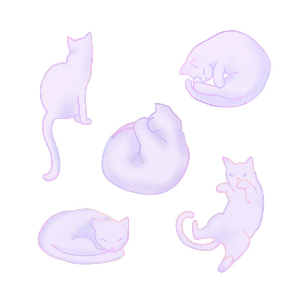 Sticker set of soft cute pastel cats on white background. Vector EPS 10