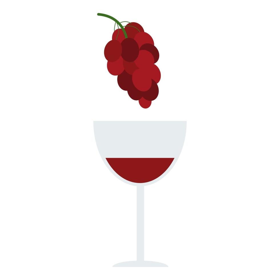 Wine, a glass of wine combined with grapes. Vector flat cartoon style