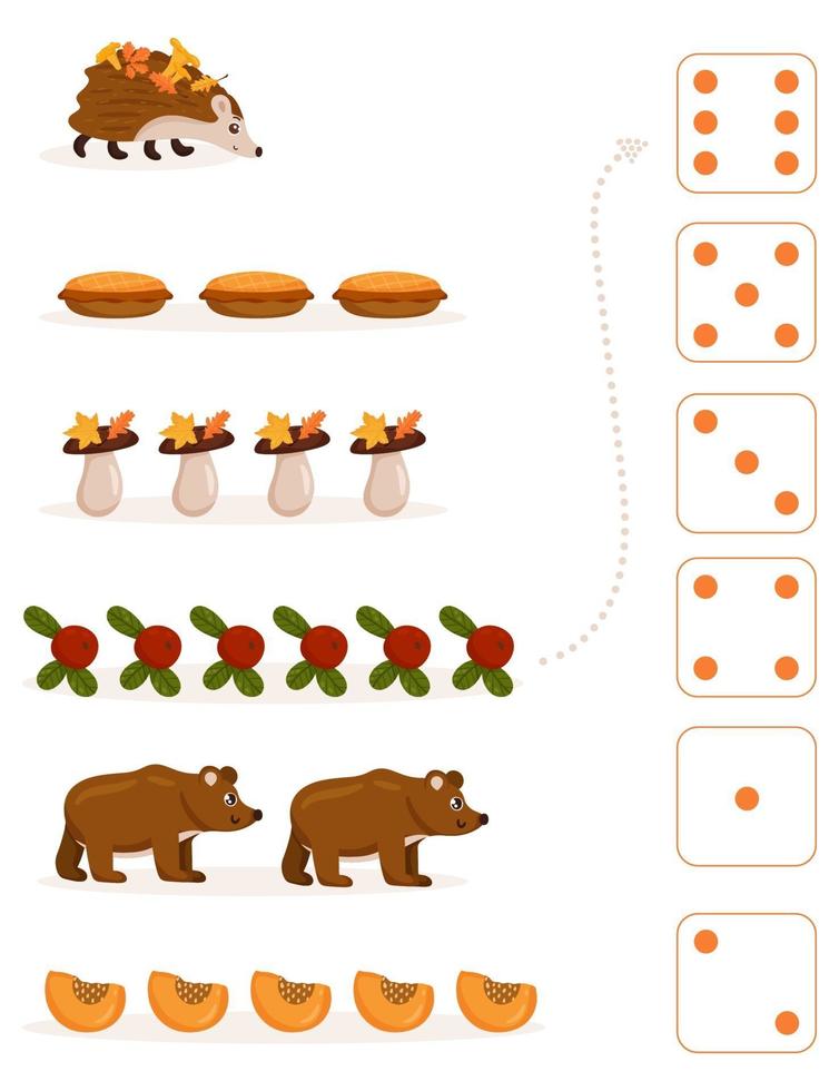 hoja de trabajo para enseñar matemáticas y aritmética sobre el tema del otoño. para niños en edad preescolar y de jardín de infantes que estudian números y cuentan. ilustración vectorial vector