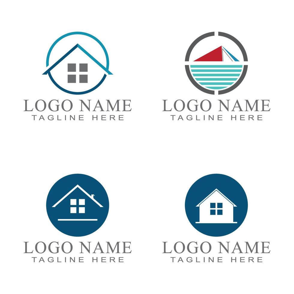 diseño de logotipos inmobiliarios, inmobiliarios y de construcción vector