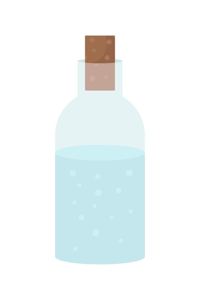 Glass bottle wirh water semi flat color vector object. Full realistic item on white. Liquid for refreshment isolated modern cartoon style illustration for graphic design and animation