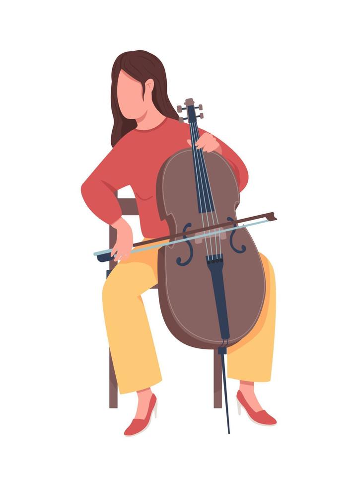 Girl with violin semi flat color vector character. Sitting figure. Full body person on white. Classic music performing isolated modern cartoon style illustration for graphic design and animation