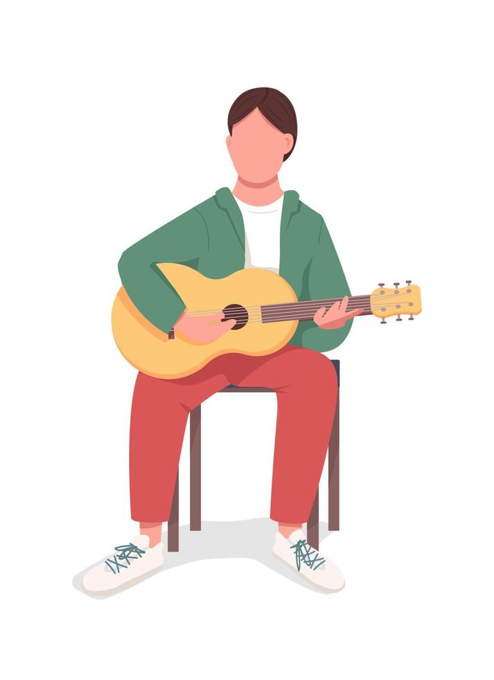 Guitarist semi flat color vector character. Sitting figure. Full body person on white. Musician performing isolated modern cartoon style illustration for graphic design and animation