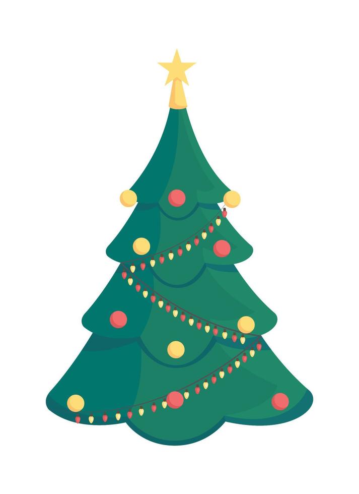 Christmas tree semi flat color vector object. Winter holiday. Full realistic item on white. New Year party decoration isolated modern cartoon style illustration for graphic design and animation