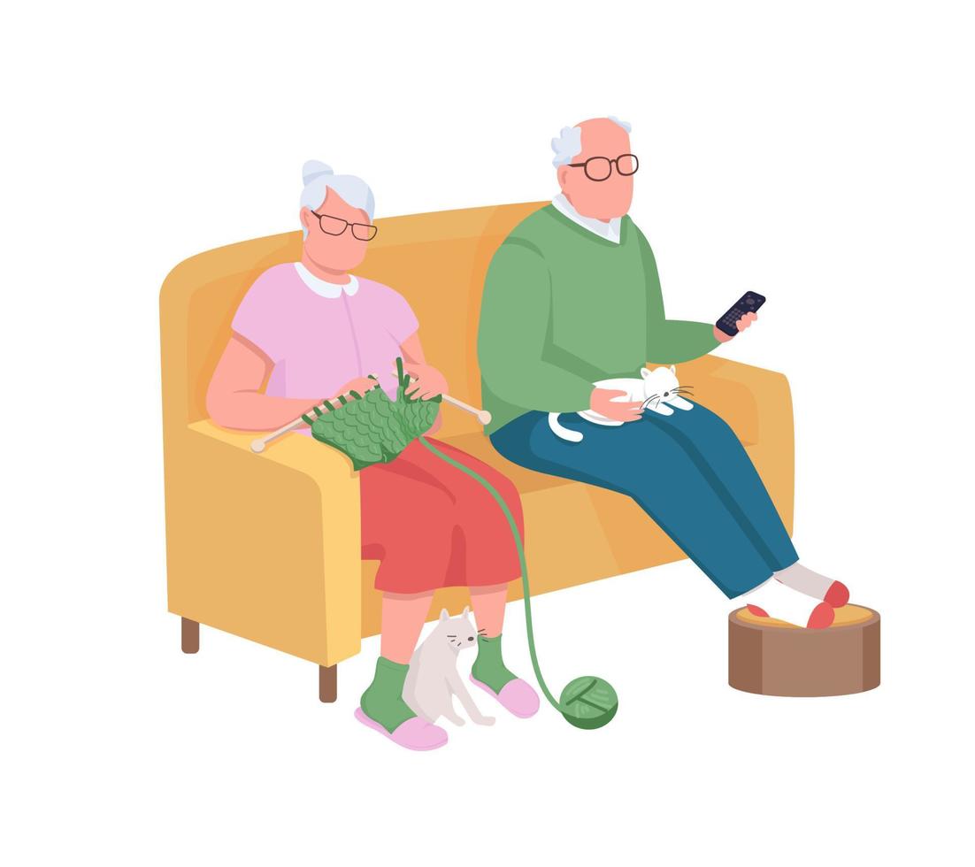 Grandparents semi flat color vector characters. Sitting figures. Full body people on white. Leisure activity isolated modern cartoon style illustration for graphic design and animation