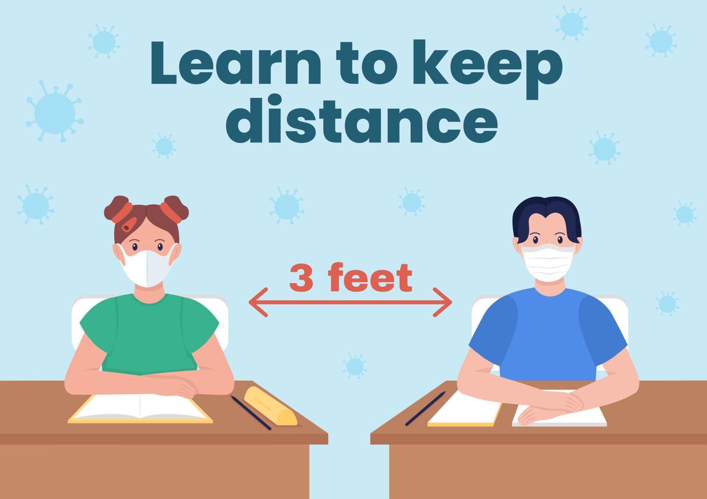 Social distancing in school poster flat vector template