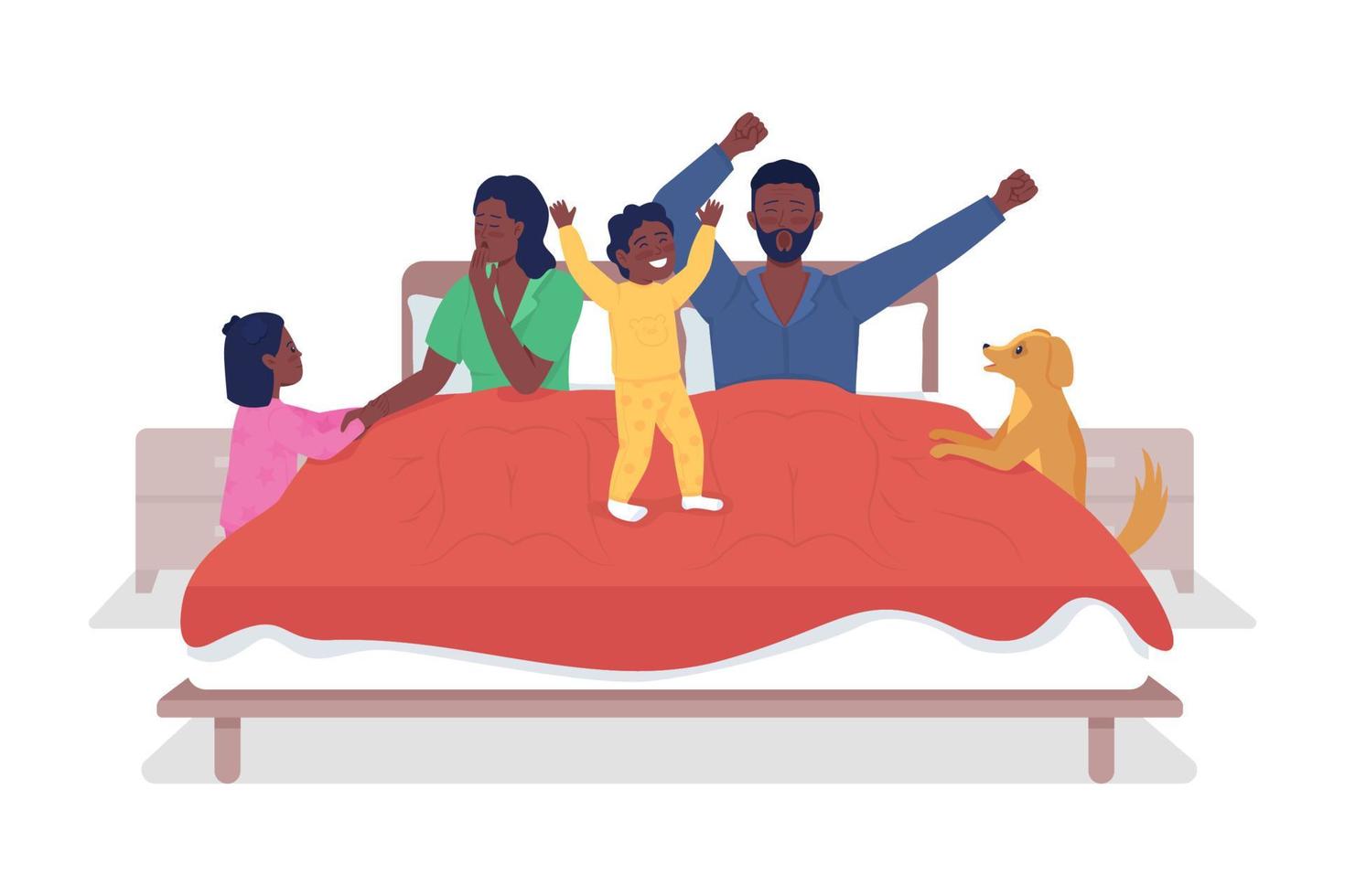 Family waking up semi flat color vector characters. Standing figures. Full body people on white. Family members isolated modern cartoon style illustration for graphic design and animation