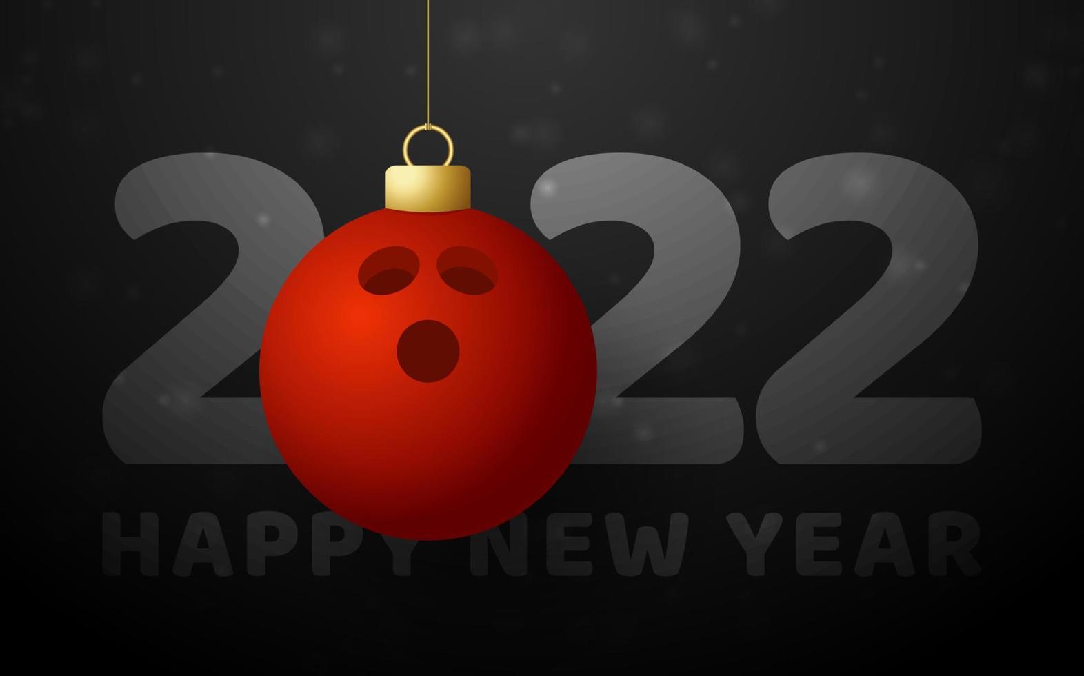 2022 feliz año nuevo. tarjeta de felicitación deportiva con una bola de boliche en el fondo de lujo con copo de nieve. ilustración vectorial. vector
