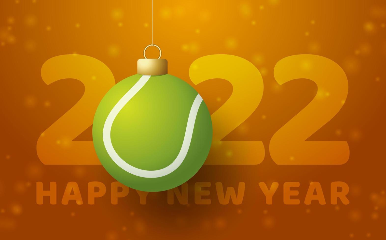 2022 Happy New Year. Sports greeting card with a tennis ball on the luxury background with snowflake. Vector illustration.
