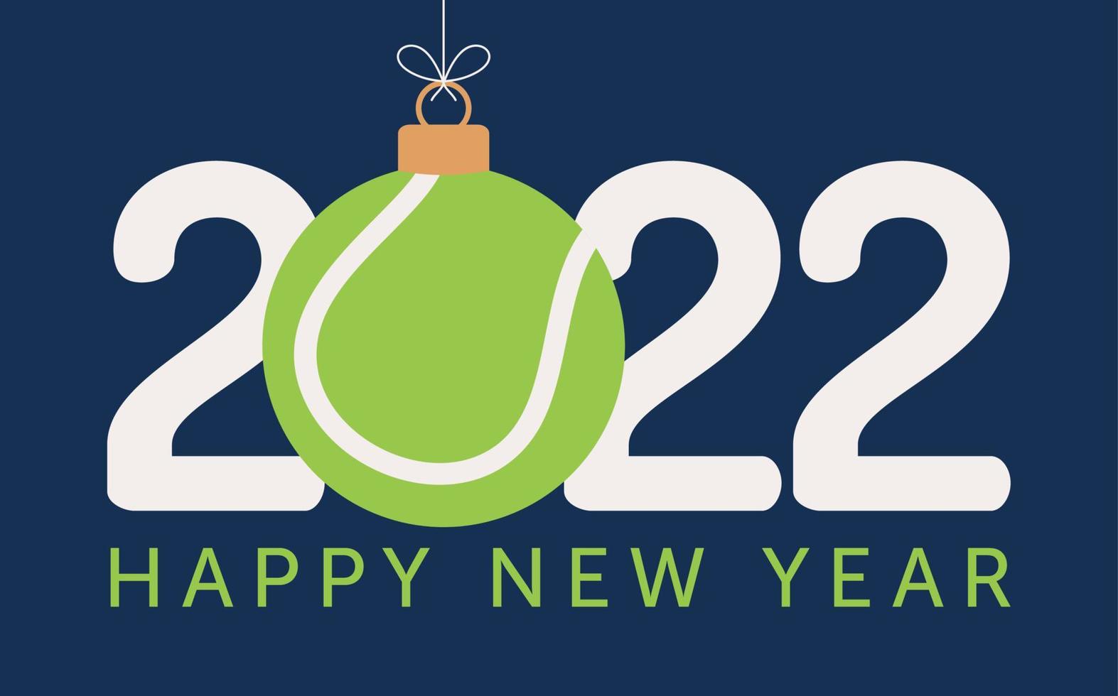 2022 Happy New Year tennis vector illustration. Flat style Sports 2022 greeting card with a tennis ball on the color background. Vector illustration.