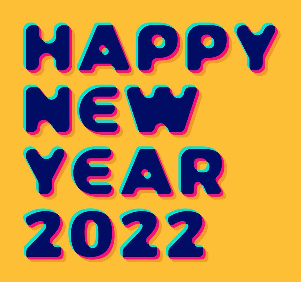 2022 new year. 3d Stylish greeting card vector illustration on orange background. Happy New Year 2022. Trendy geometric font.