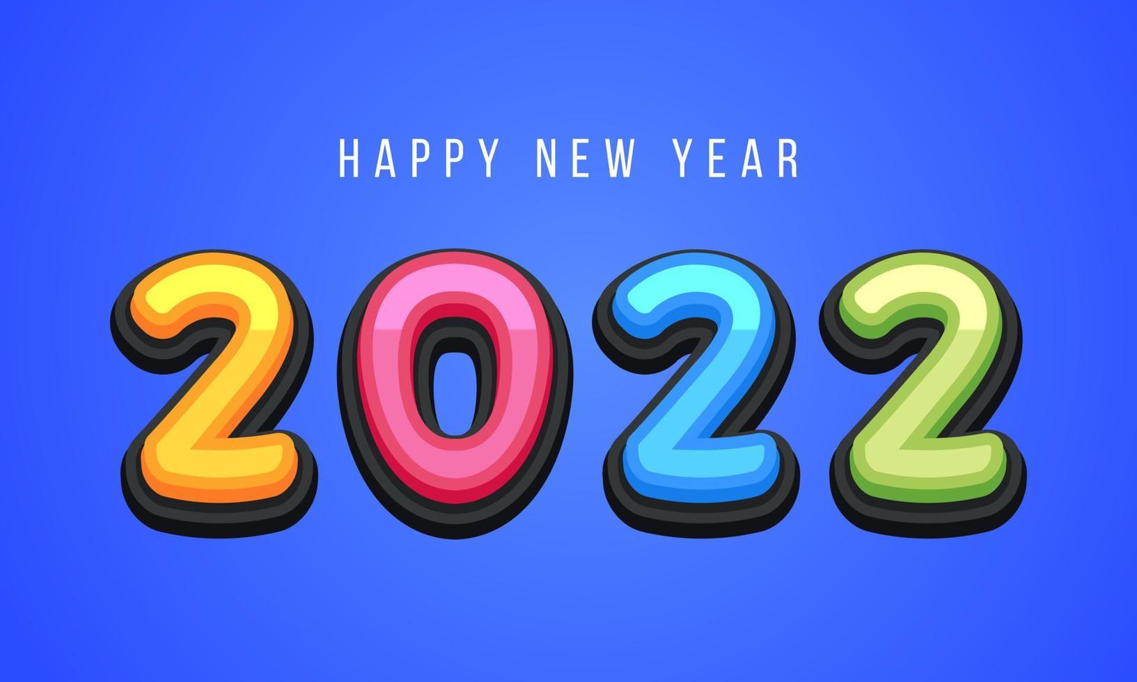 Vector Happy New Year 2022 cute greeting card for Children. Funny Alphabet Letters, Numbers, Symbols. Multicolored Font contains Graphic Style