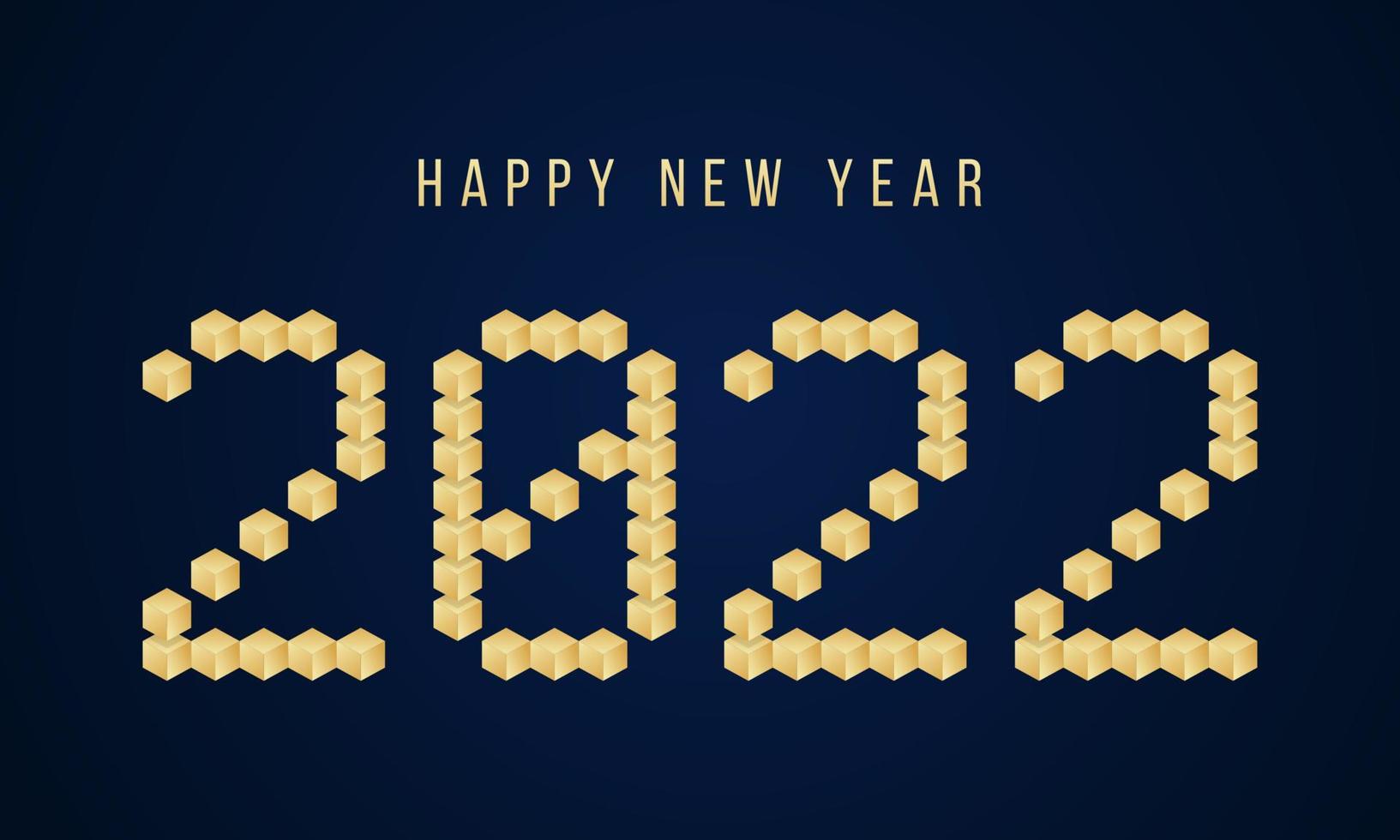 Gold Happy New Year 2022 Vector block typography. Holidays greeting card illustration. Geometric New year Posters like electronic scoreboard.