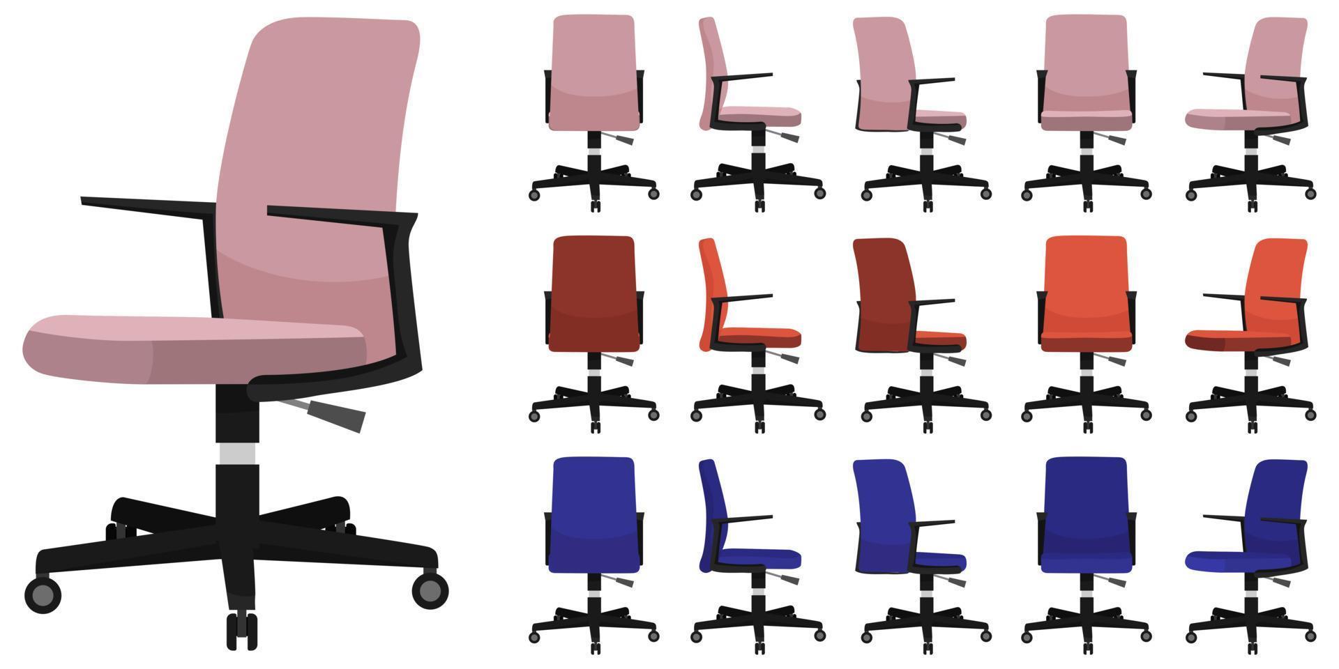 lindo sillón de oficina para el hogar y la oficina con diferentes posiciones y colores vector