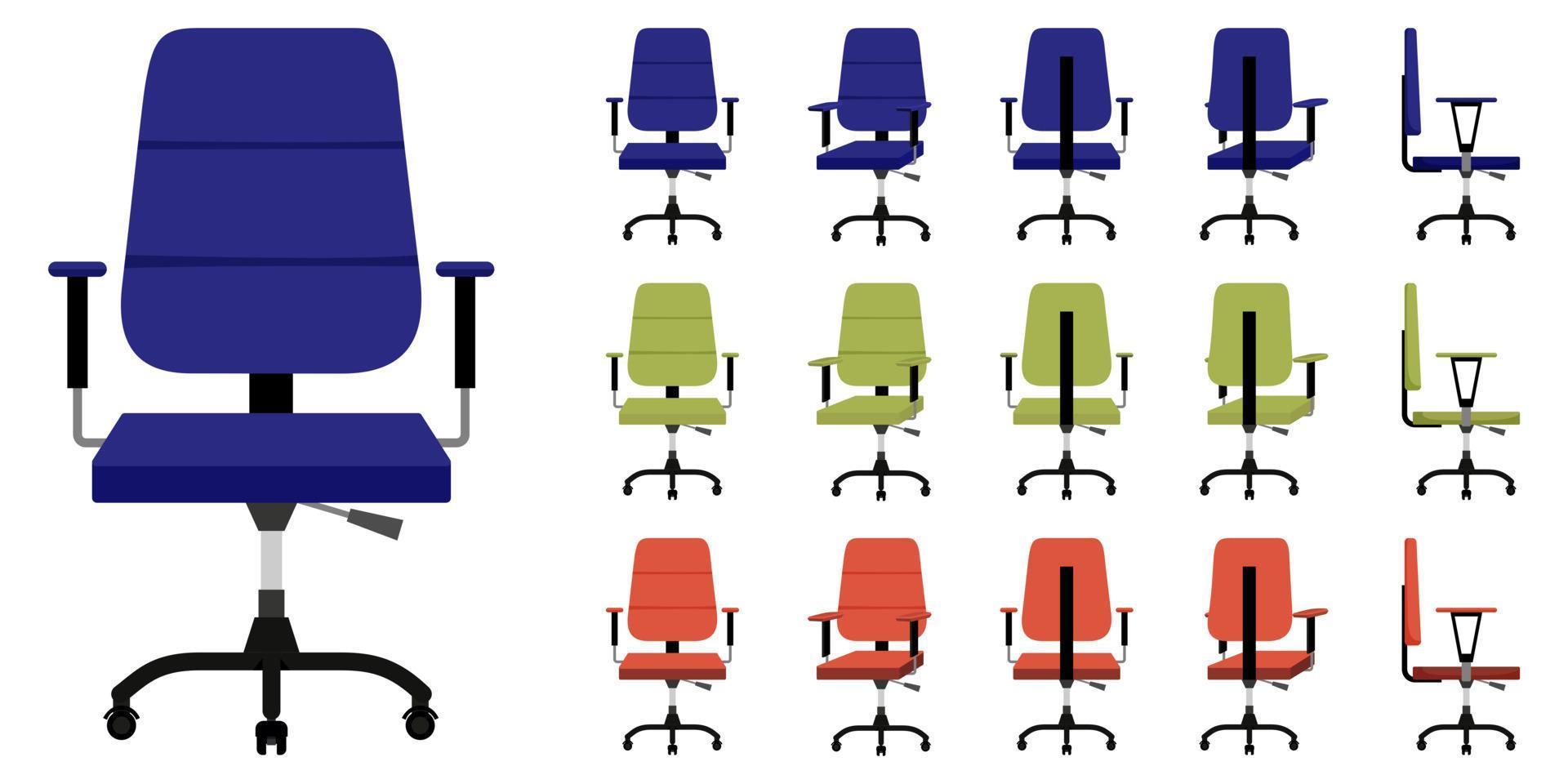 lindo y hermoso sillón de oficina para el hogar y la oficina con diferentes posiciones y colores vector