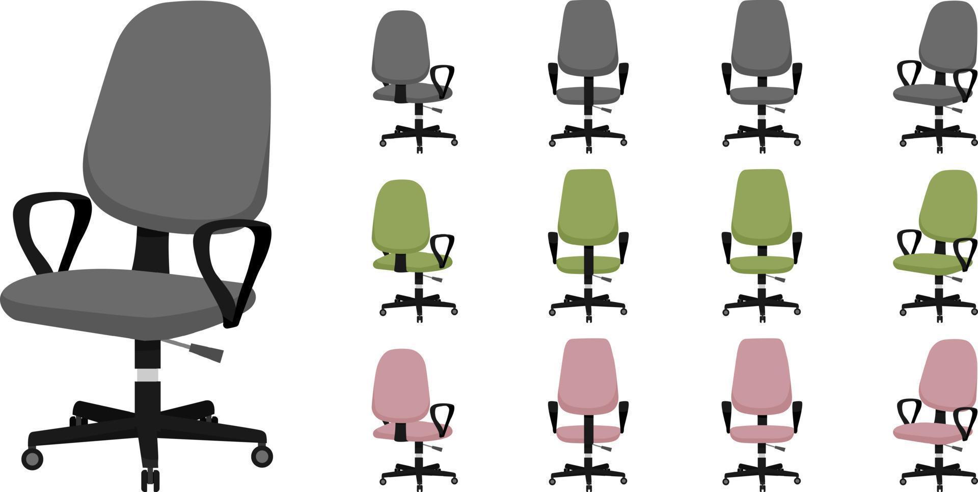 Modern office armchair with different pose and position and color isolated vector