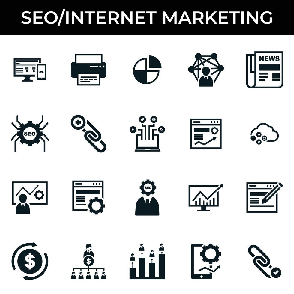 conjunto de iconos de marketing en internet vector