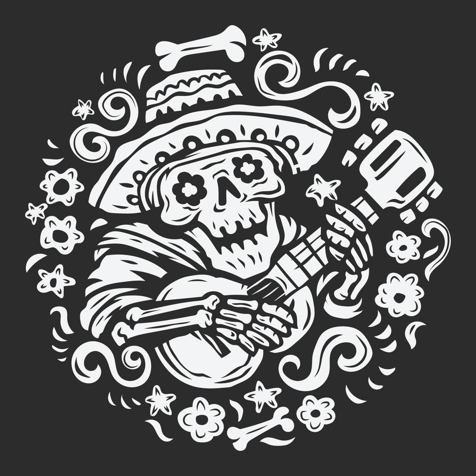 Fondo de da de muertos blanco y negro dibujado a mano en diseño plano vector