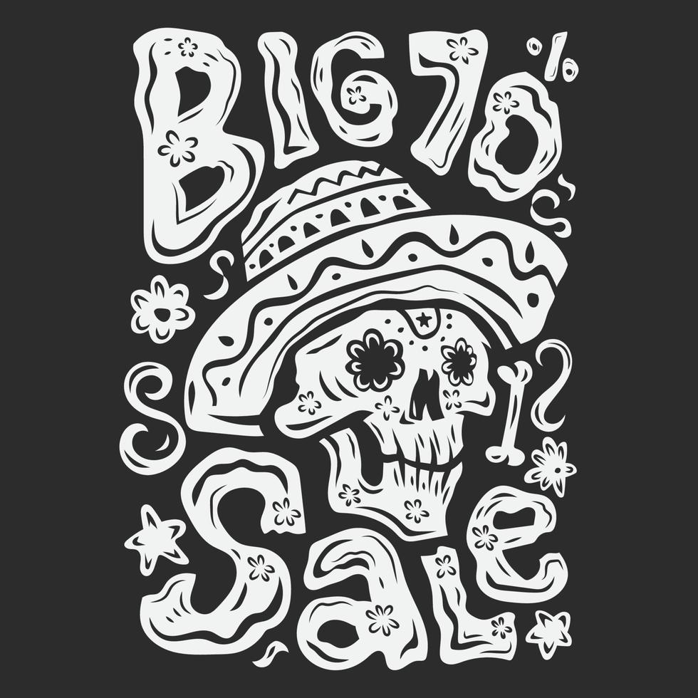 dibujado a mano plano blanco y negro dia de muertos venta ilustración vector