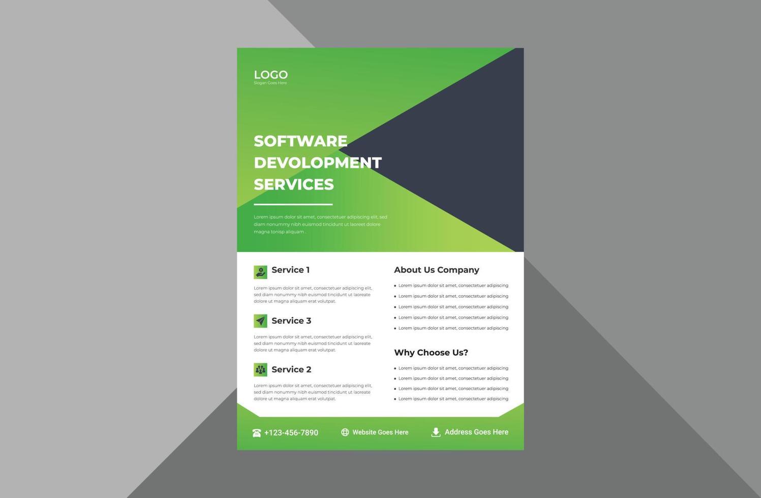software development service flyer template. software agency poster leaflet design. a4 template, brochure design, cover, flyer, poster, print-ready vector