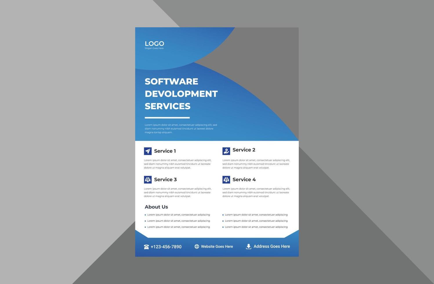 software development service flyer template. software agency poster leaflet design. a4 template, brochure design, cover, flyer, poster, print-ready vector