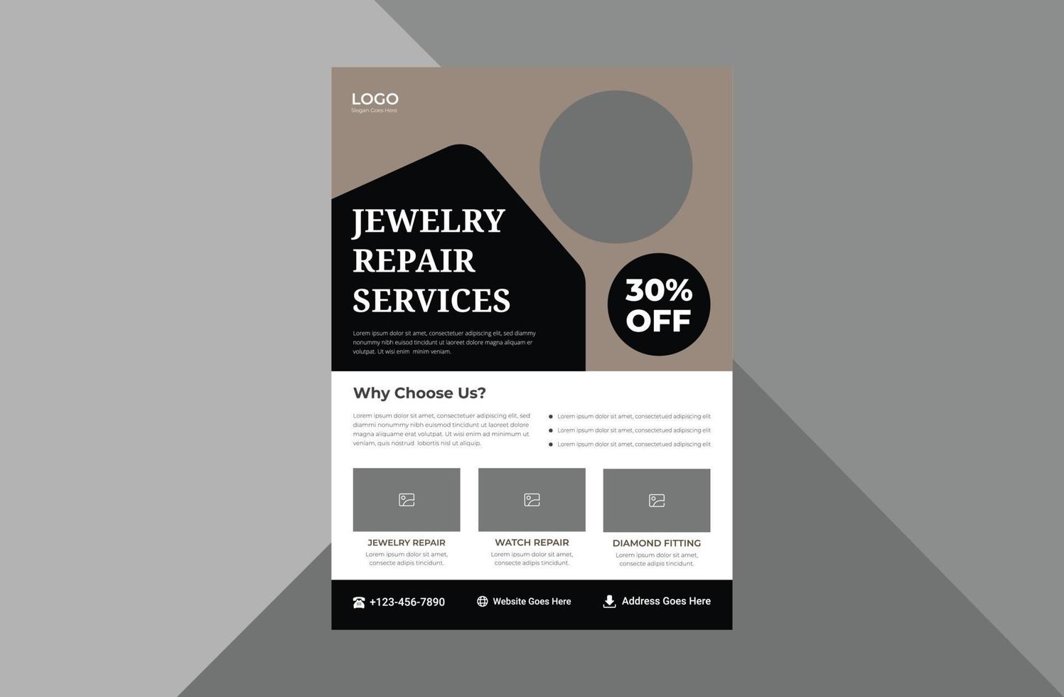 jewelry services flyer design template. jewelry repair service poster leaflet design. a4 template, brochure design, cover, flyer, poster, print-ready vector