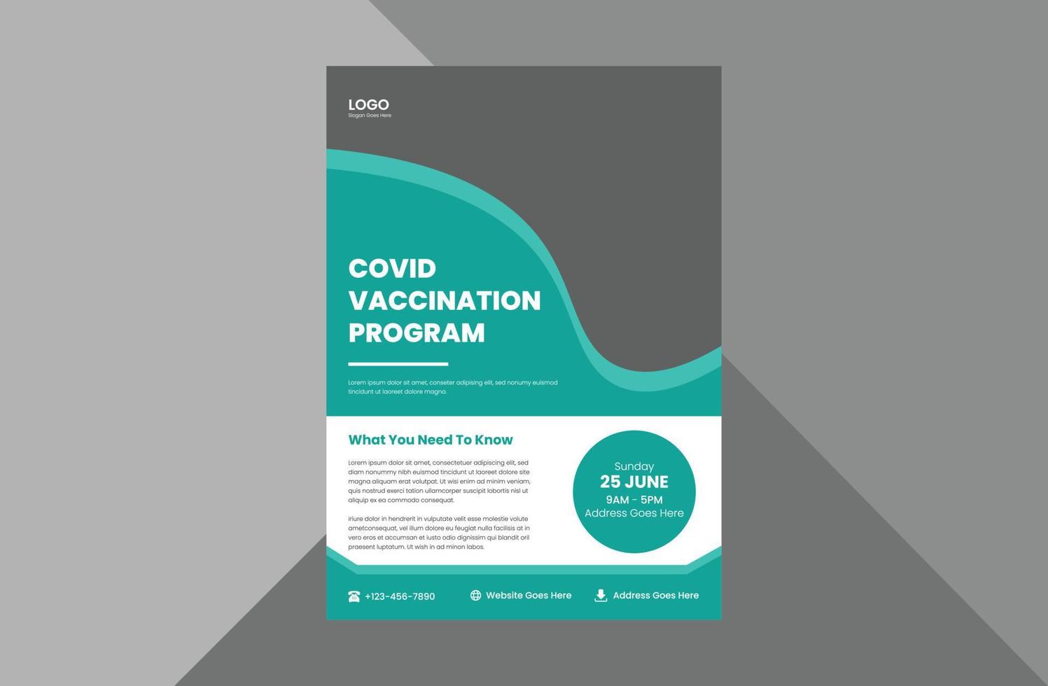 covid-19 vaccination program flyer design template. coronavirus vaccination poster leaflet design. a4 template, brochure design, cover, flyer, poster, print-ready vector