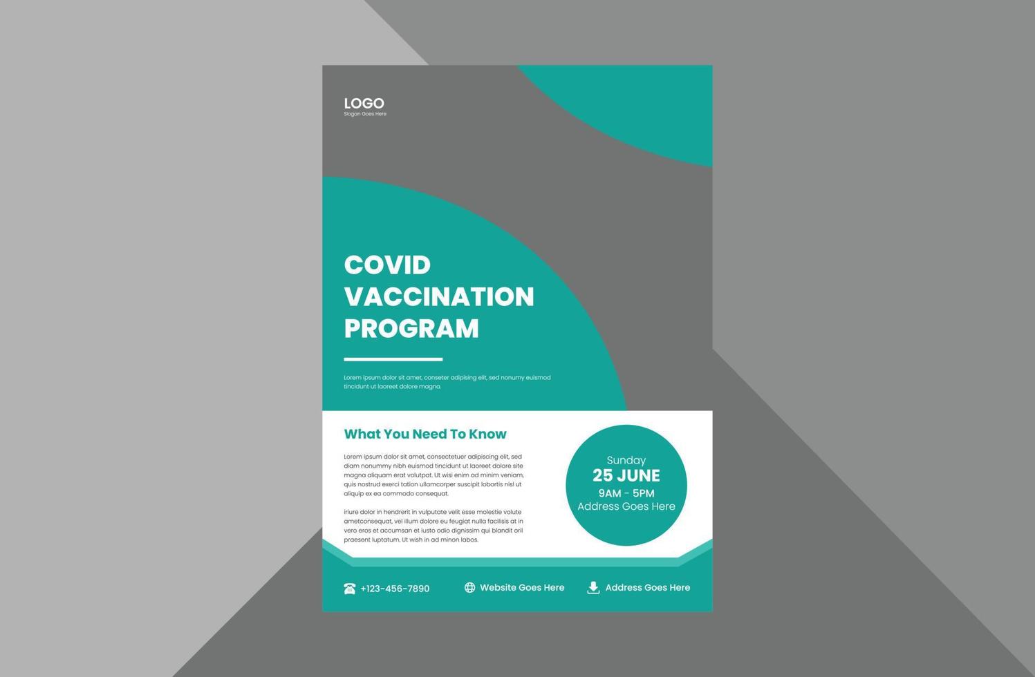 covid-19 vaccination program flyer design template. coronavirus vaccination poster leaflet design. a4 template, brochure design, cover, flyer, poster, print-ready vector