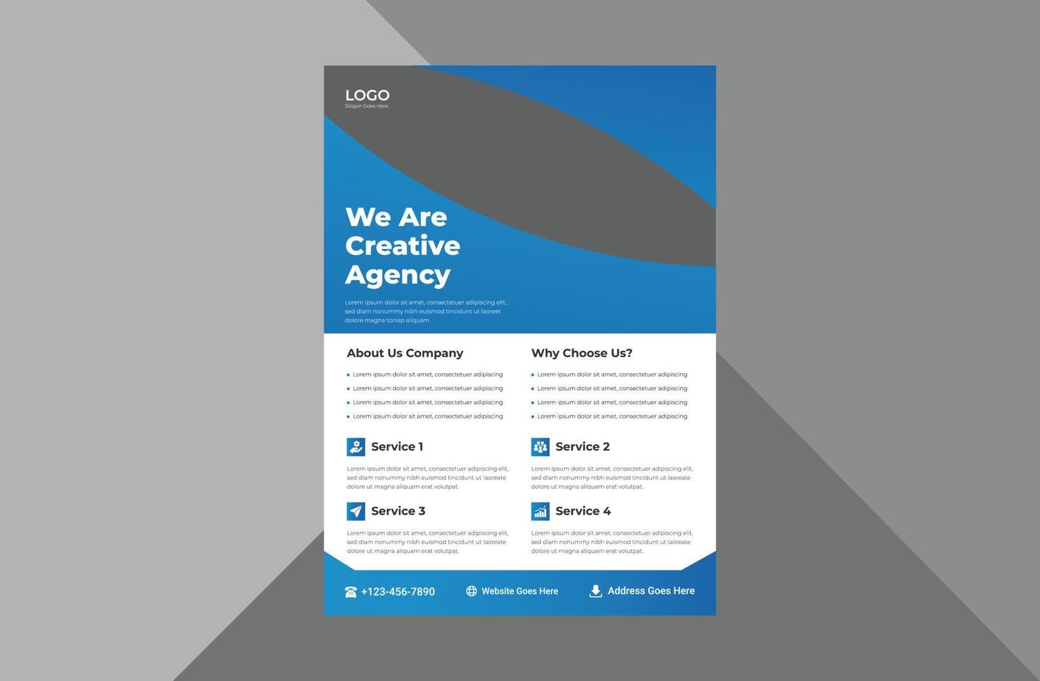 creative agency flyer design template. modern business poster leaflet design. a4 template, brochure design, cover, flyer, poster, print-ready vector