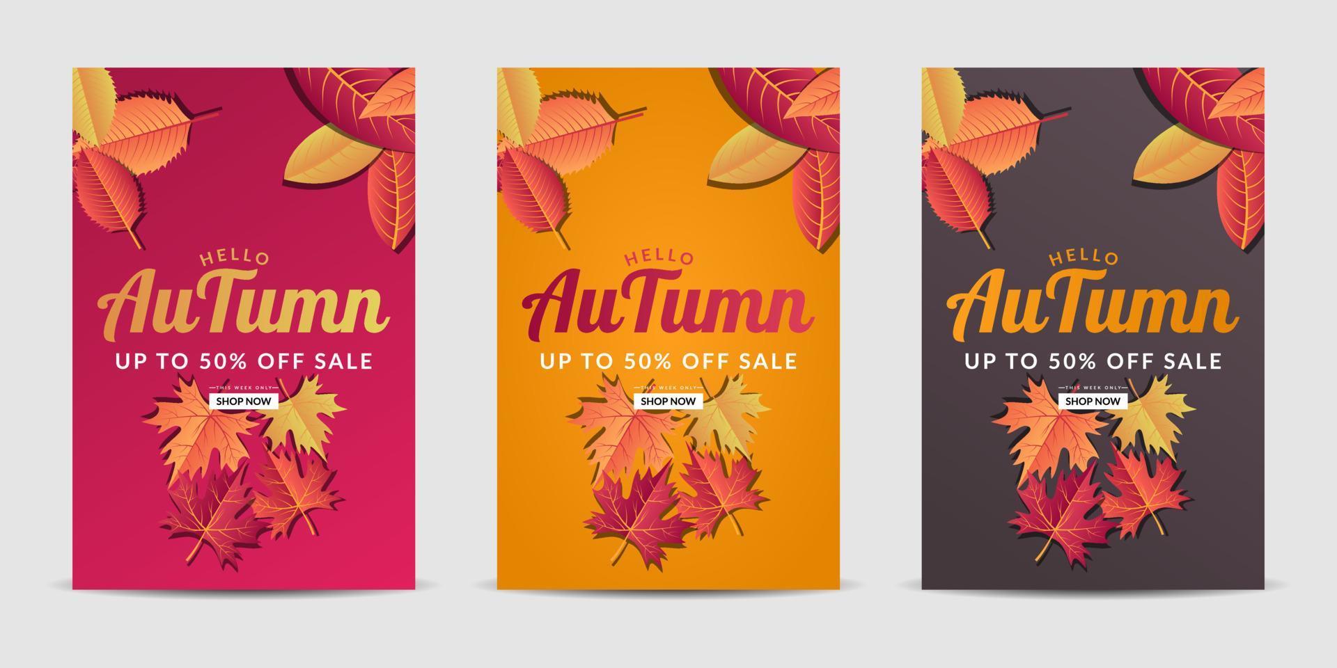 Vector set cover background with colorful leaves