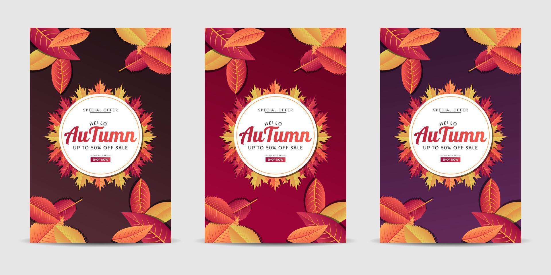 Vector set cover background with colorful leaves